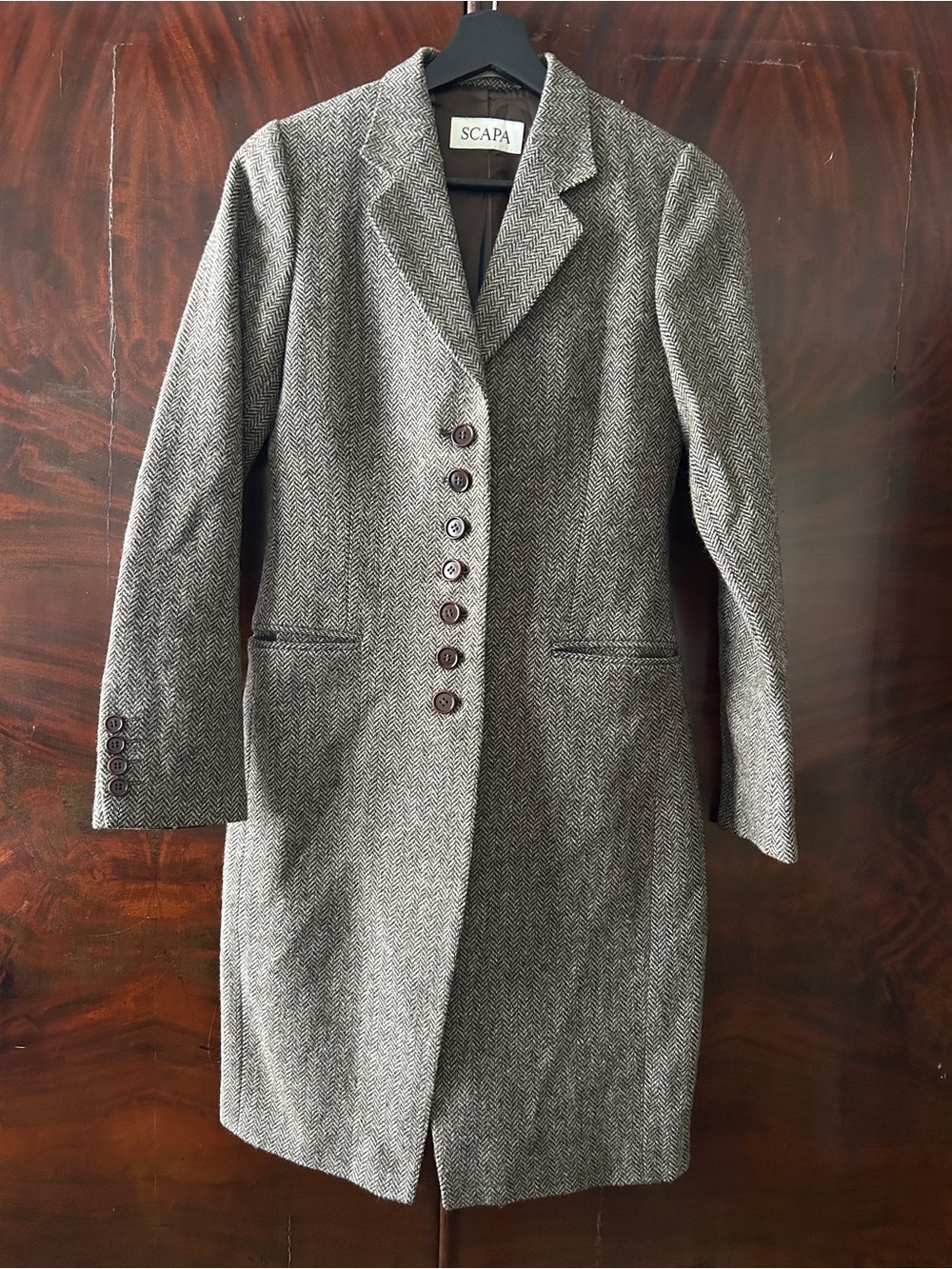 Scapa ‘Biset’ Belgium Brown Herringbone Tailored Coat